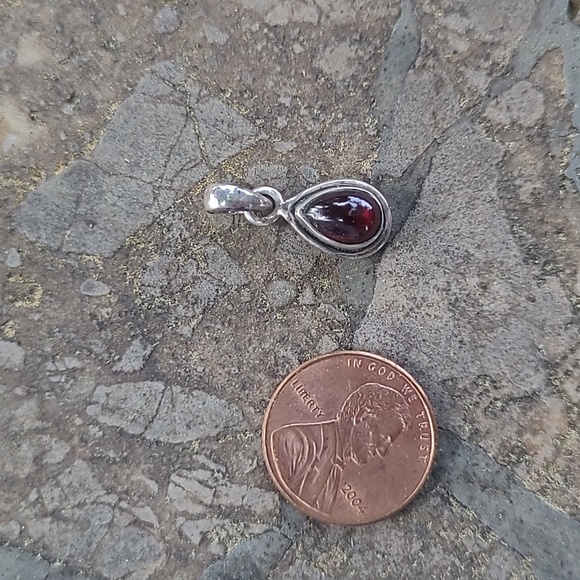 Silver Red Garnet Color Pendant Dainty - Picture 2 of 10
